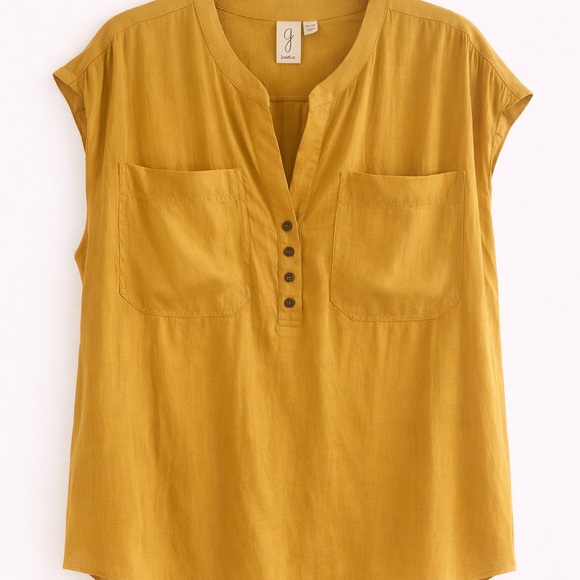Joie Tops - Joie Mustard Split-Neck Cap-Sleeve Tunic Top